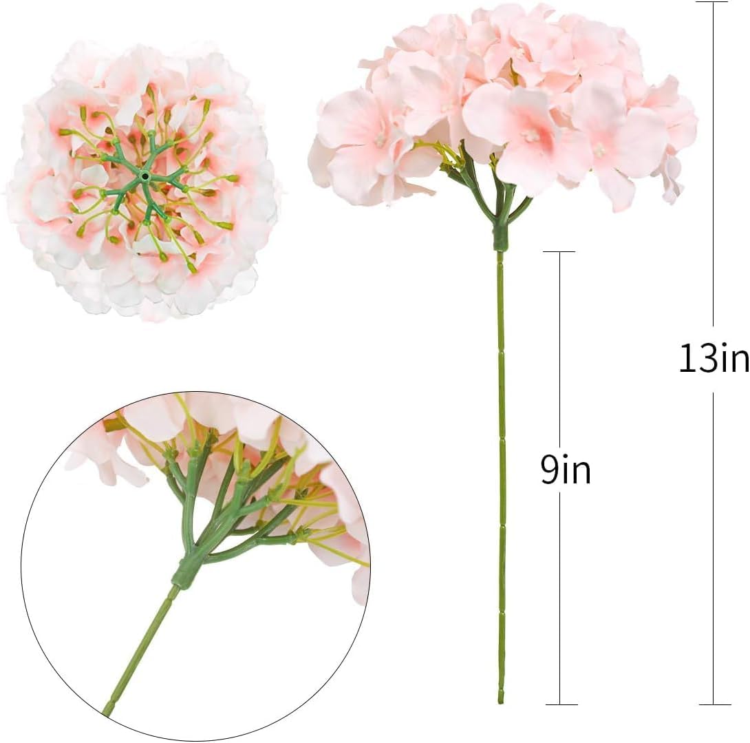 SYLARYN Fake Pink Hydrangea Artificial Flowers - Faux Silk Hydrangeas Flowers Heads with Stems Real Touch for Home Wedding Party Table Decor(Pink,Pack of 10)
