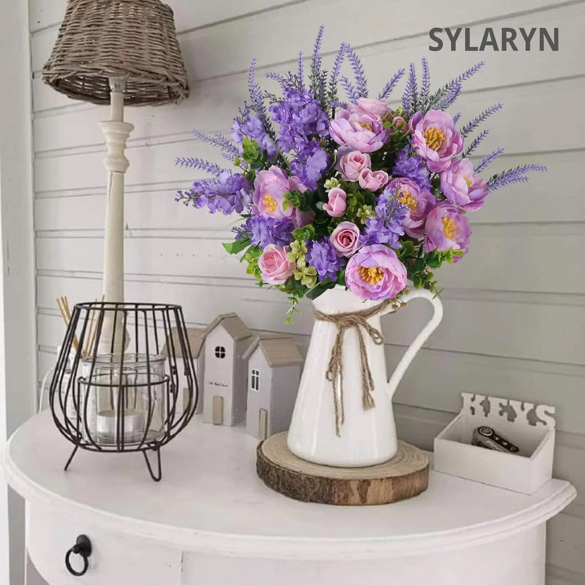 Sylaryn Artificial Flowers Silk Rose Peony Bouquets Purple Flowers Artificial Bouquet Silk Flower Arrangements for Home Table Centerpieces Wedding Indoor Outdoor Decorations