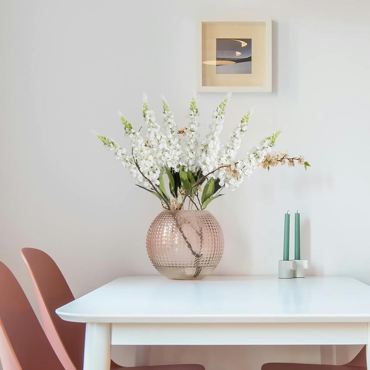 Sylaryn 8PCS White Snapdragon Artificial Flowers Delphinium Artificial Silk Flowers Long Stem Hyacinth Fake Flowers for Wedding Home Outdoor Party Floral Arrangement Centerpiece Table Decoration (White)