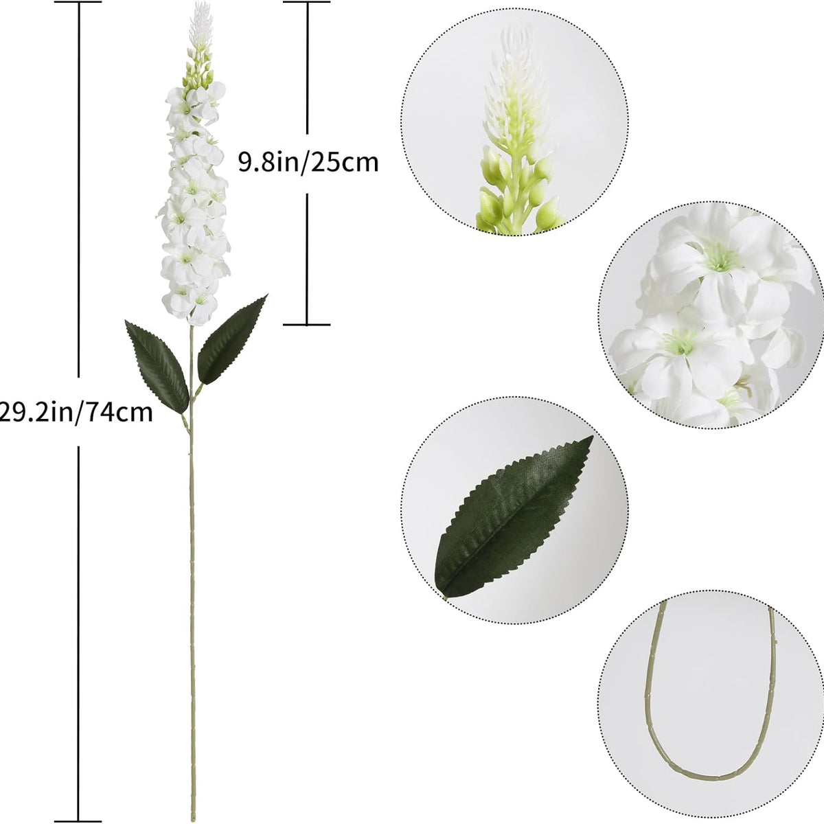 Sylaryn 8PCS White Snapdragon Artificial Flowers Delphinium Artificial Silk Flowers Long Stem Hyacinth Fake Flowers for Wedding Home Outdoor Party Floral Arrangement Centerpiece Table Decoration (White)