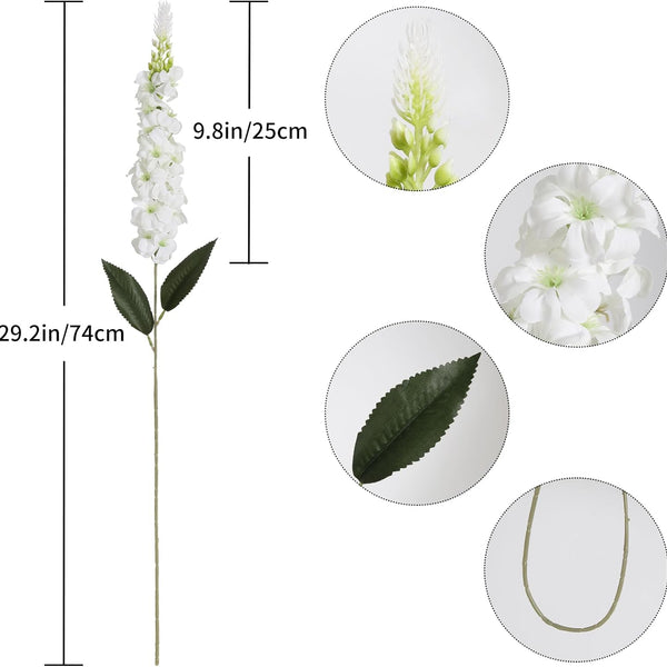 Sylaryn 8PCS White Snapdragon Artificial Flowers Delphinium Artificial Silk Flowers Long Stem Hyacinth Fake Flowers for Wedding Home Outdoor Party Floral Arrangement Centerpiece Table Decoration (White)
