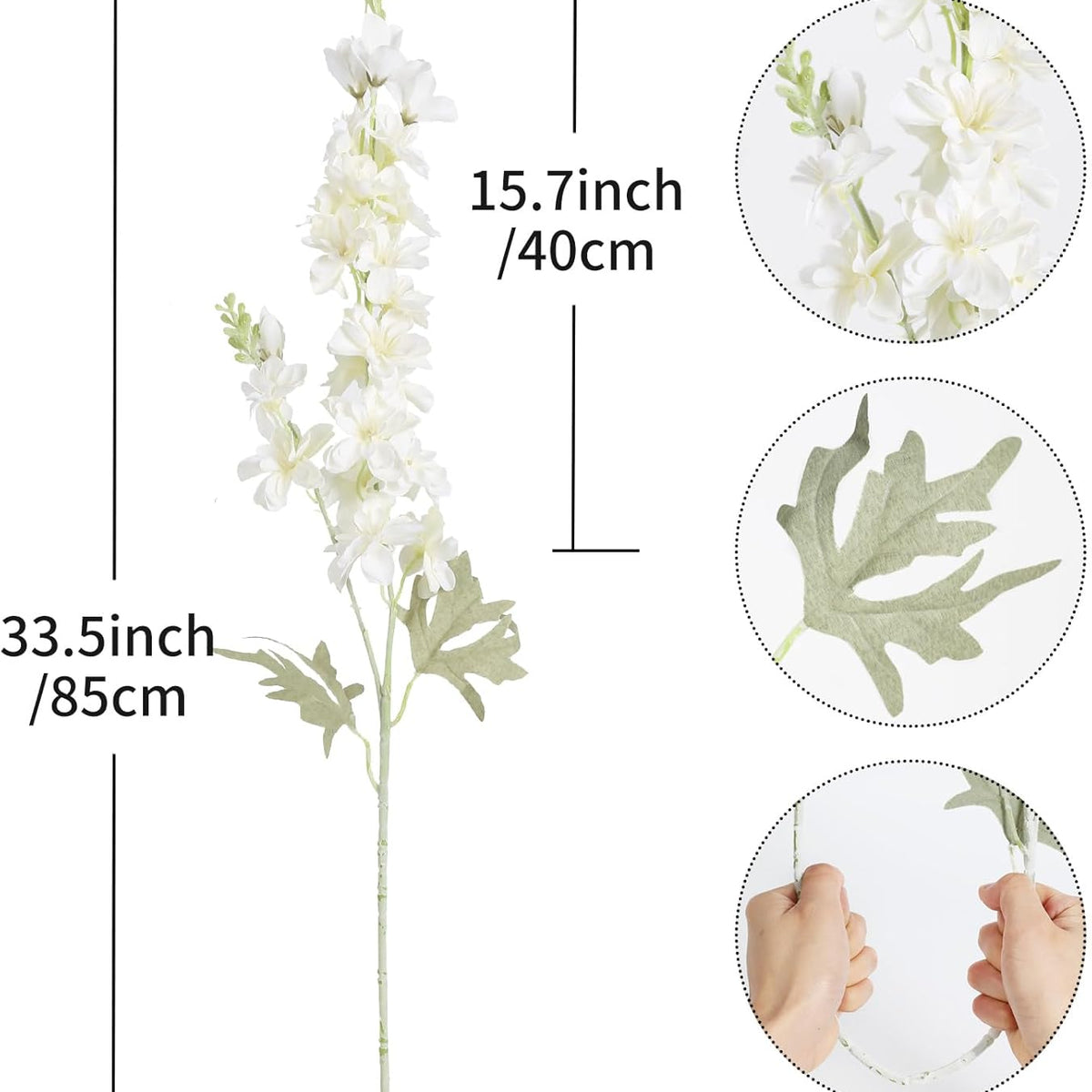 Sylaryn 8PCS White Delphinium Artificial Flowers Larkspur Fake Flowers 33.5in Long Stem Faux Silk Flowers Bulk for Tall Vase for Home Wedding Floral Arrangement Centerpiece Table Decorations (White)