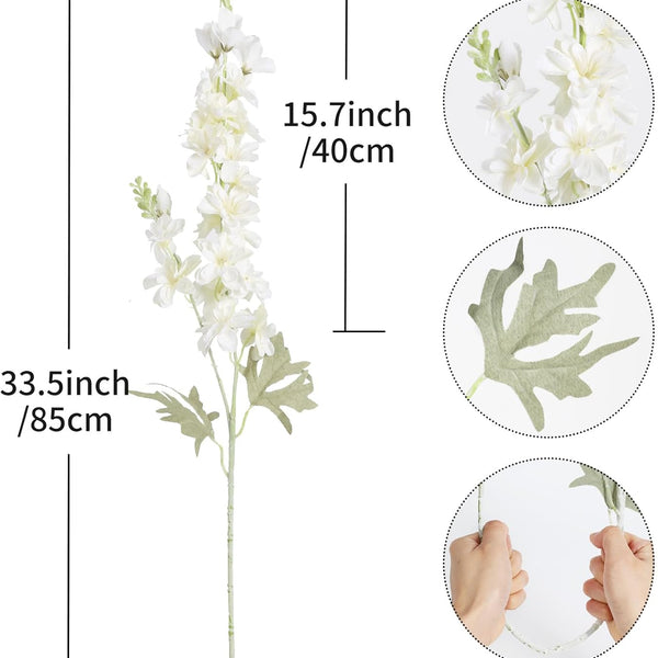 Sylaryn 8PCS White Delphinium Artificial Flowers Larkspur Fake Flowers 33.5in Long Stem Faux Silk Flowers Bulk for Tall Vase for Home Wedding Floral Arrangement Centerpiece Table Decorations (White)