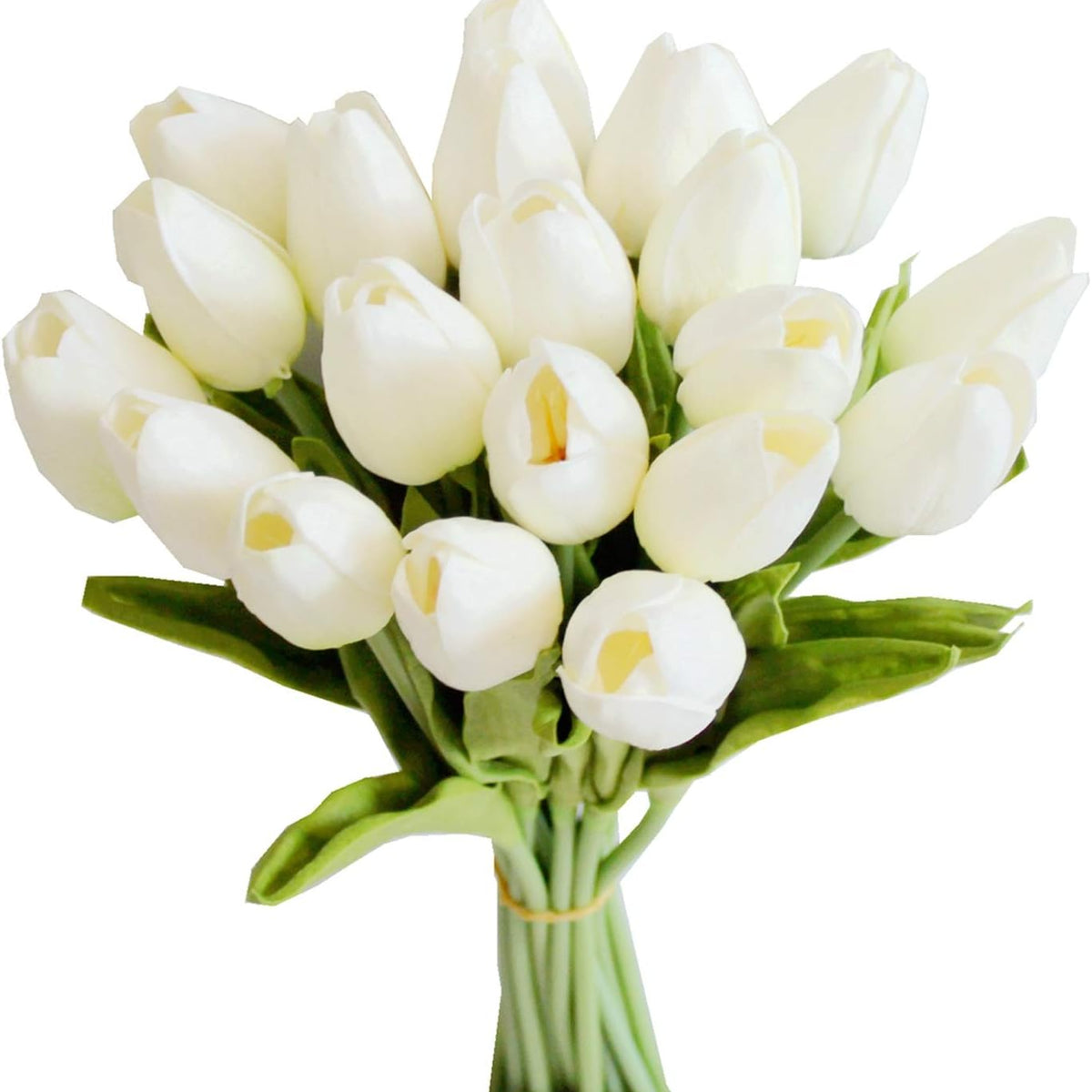 Sylaryn Artificial Tulips 20 Stems White PU Faux Flowers for Valentine's Day and New Year Decorations Wedding Home Decor 13.5 Inch