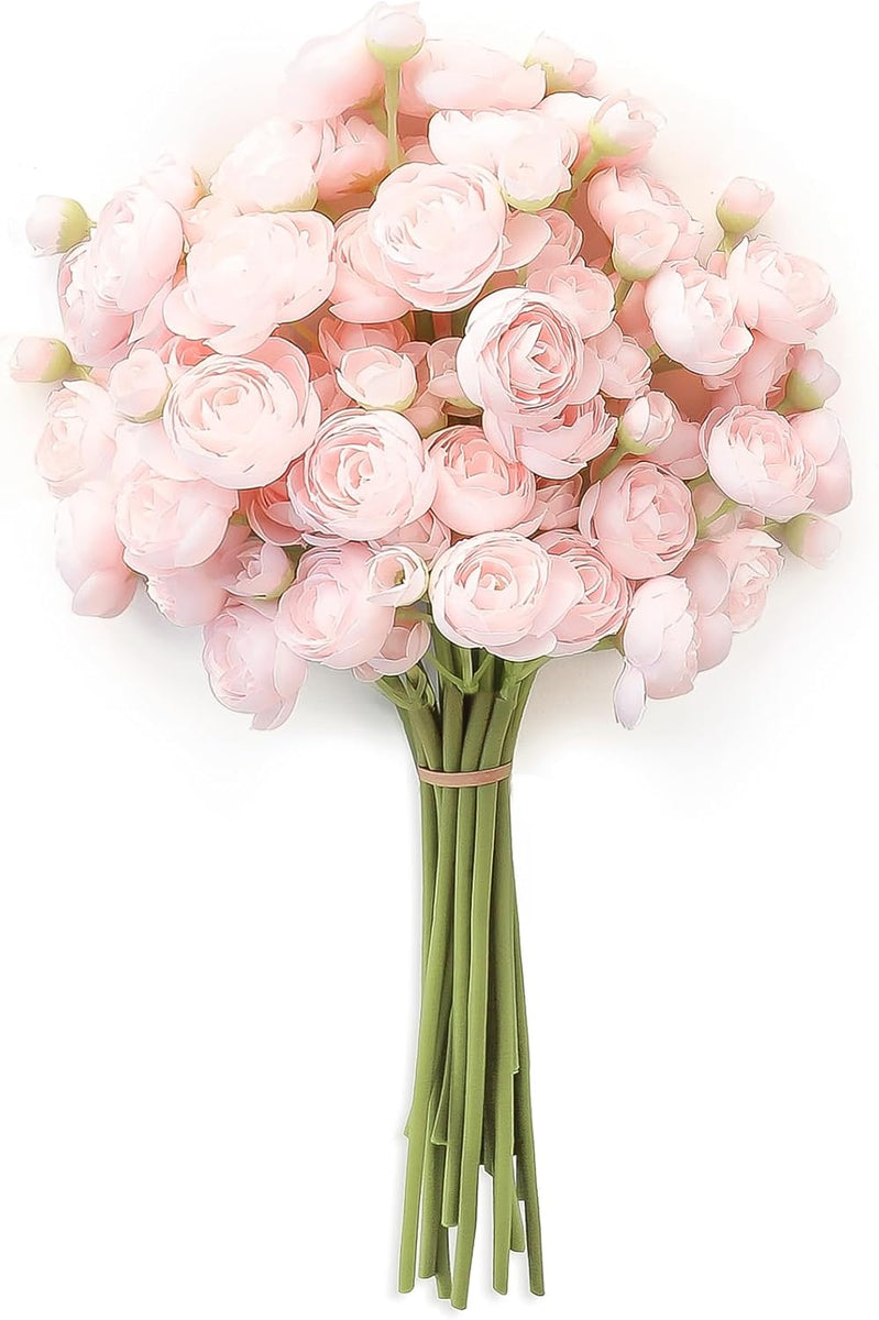 Sylaryn Ranunculus Artificial Flowers 18 Pcs Blush Faux Silk Mini Ranunculus Bulk Fake Wedding Filler Flowers for DIY Pink Bouquets, Centerpieces, Bridal Shower Decorations & Arrangements
