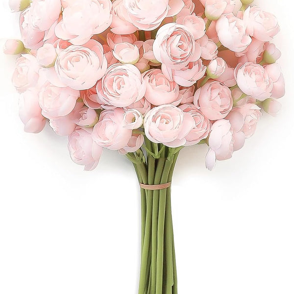 Sylaryn Ranunculus Artificial Flowers 18 Pcs Blush Faux Silk Mini Ranunculus Bulk Fake Wedding Filler Flowers for DIY Pink Bouquets, Centerpieces, Bridal Shower Decorations & Arrangements