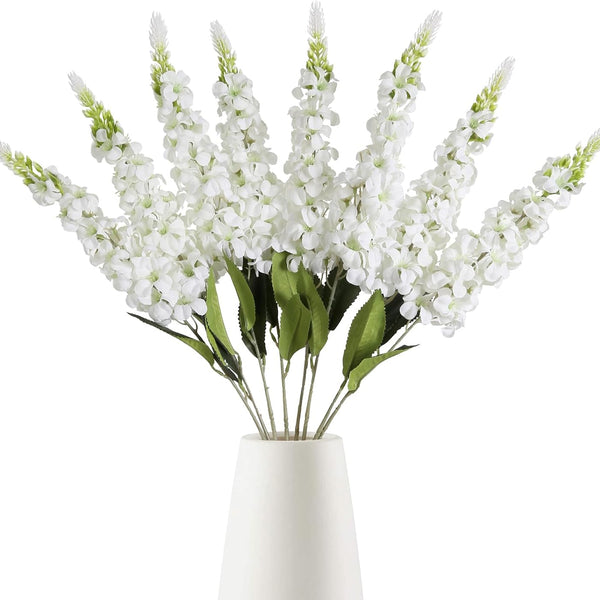 Sylaryn 8PCS White Snapdragon Artificial Flowers Delphinium Artificial Silk Flowers Long Stem Hyacinth Fake Flowers for Wedding Home Outdoor Party Floral Arrangement Centerpiece Table Decoration (White)