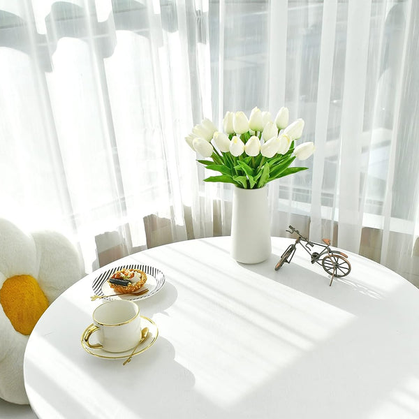 Sylaryn Artificial Tulips 20 Stems White PU Faux Flowers for Valentine's Day and New Year Decorations Wedding Home Decor 13.5 Inch