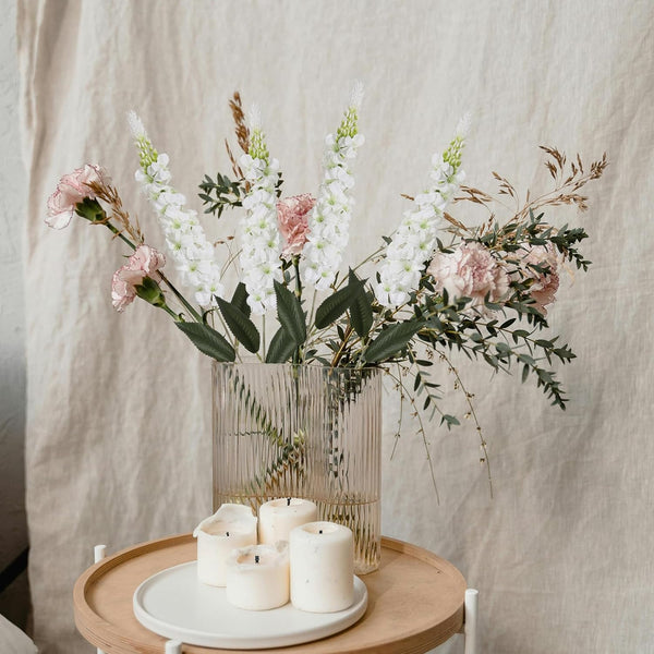 Sylaryn 8PCS White Snapdragon Artificial Flowers Delphinium Artificial Silk Flowers Long Stem Hyacinth Fake Flowers for Wedding Home Outdoor Party Floral Arrangement Centerpiece Table Decoration (White)