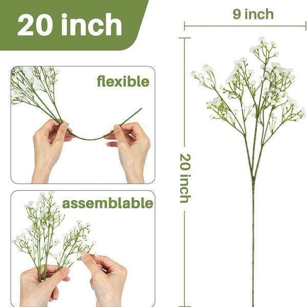 Sylaryn 10PCS Baby Breath Artificial Flowers Fake Babys Breath Gypsophila Flowers Bulk Realistic Artificial Flowers Bouquet Flores Artificiales para Decoracion for Wedding Party Home Decoration