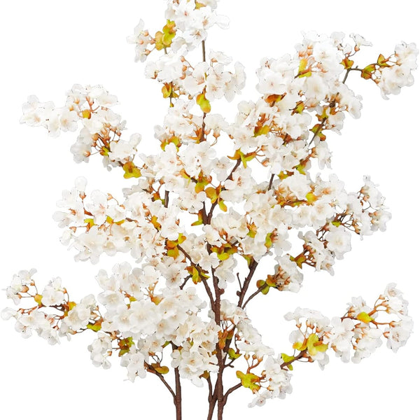 Sylaryn Silk Cherry Blossom Branches, 39.3in Artificial Cherry Blossom Tree Stems, Fake Plum Blossom Flowers Arrangement for Wedding Home Japanese Decor, Set of 3, White