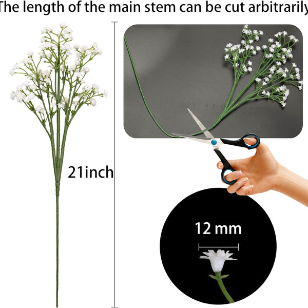 Sylaryn 7-Pcs 21” Secure-Stem Realistic Artificial White Babys Breath (Gypsophila) Flowers with No-Shedding Design — Perfect for Wedding Centerpieces, Home Decor & Vase Fillers
