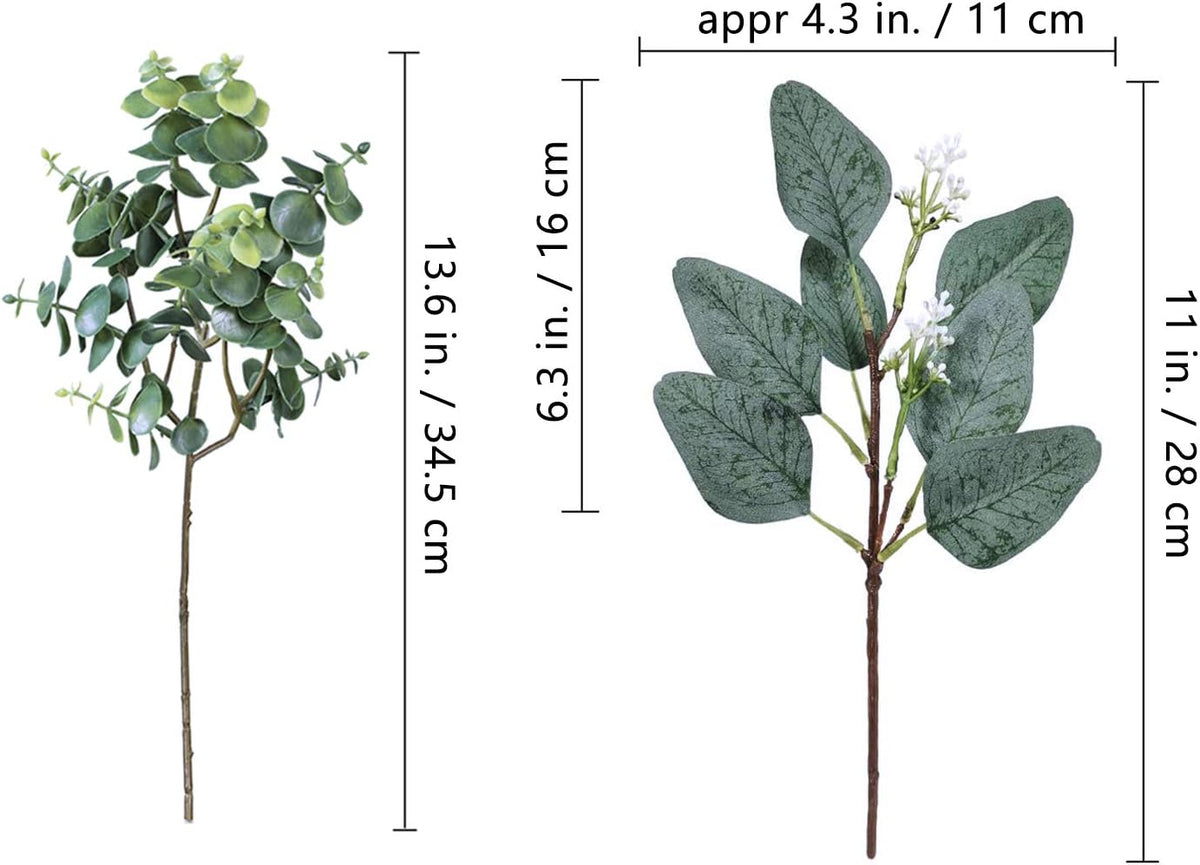 Sylaryn 20 Pcs Mixed Artificial Oval Eucalyptus Leaves Bulk with White Seeds Stems and Spray for Vase Floral Wreath Bouquets Wedding Greenery Decoration