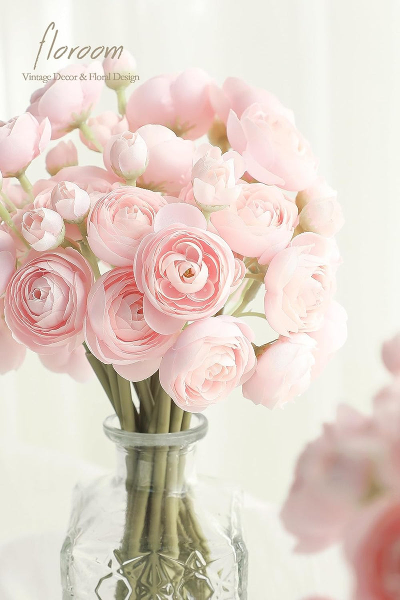 Sylaryn Ranunculus Artificial Flowers 18 Pcs Blush Faux Silk Mini Ranunculus Bulk Fake Wedding Filler Flowers for DIY Pink Bouquets, Centerpieces, Bridal Shower Decorations & Arrangements