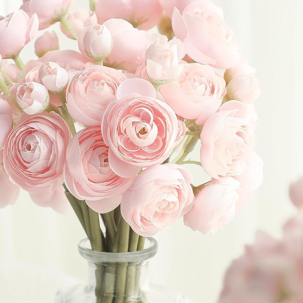 Sylaryn Ranunculus Artificial Flowers 18 Pcs Blush Faux Silk Mini Ranunculus Bulk Fake Wedding Filler Flowers for DIY Pink Bouquets, Centerpieces, Bridal Shower Decorations & Arrangements