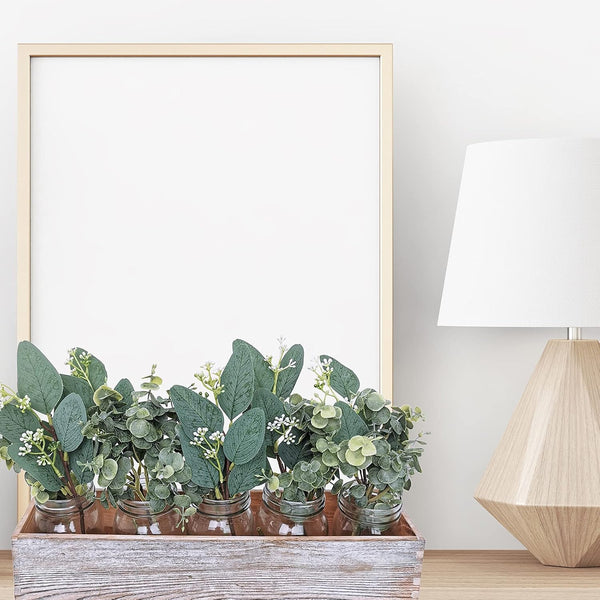 Sylaryn 20 Pcs Mixed Artificial Oval Eucalyptus Leaves Bulk with White Seeds Stems and Spray for Vase Floral Wreath Bouquets Wedding Greenery Decoration