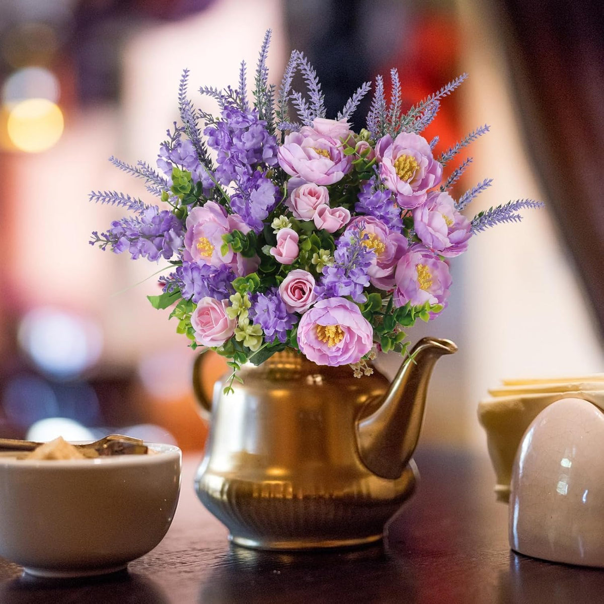 Sylaryn Artificial Flowers Silk Rose Peony Bouquets Purple Flowers Artificial Bouquet Silk Flower Arrangements for Home Table Centerpieces Wedding Indoor Outdoor Decorations