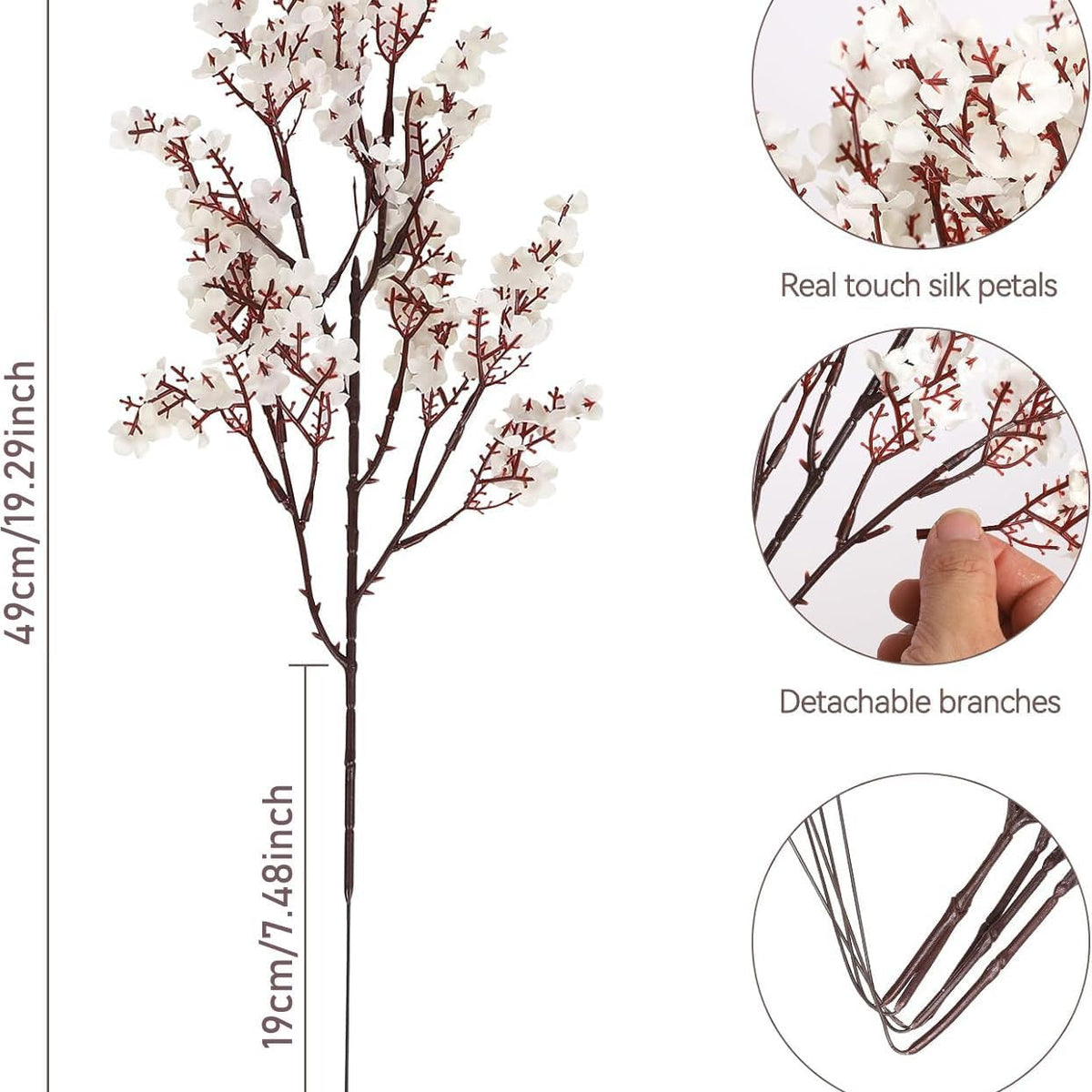 Sylaryn Babys Breath Artificial Flowers, 8 Bundles White Real Touch Fake Flowers Silk Flowers Bulk for Vase Home Office Wedding Spring Indoor Outdoor Centerpiece Table Party Decorations