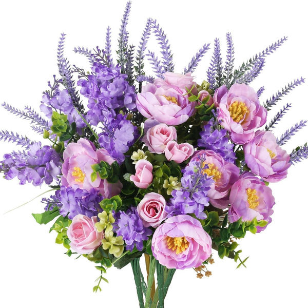 Sylaryn Artificial Flowers Silk Rose Peony Bouquets Purple Flowers Artificial Bouquet Silk Flower Arrangements for Home Table Centerpieces Wedding Indoor Outdoor Decorations
