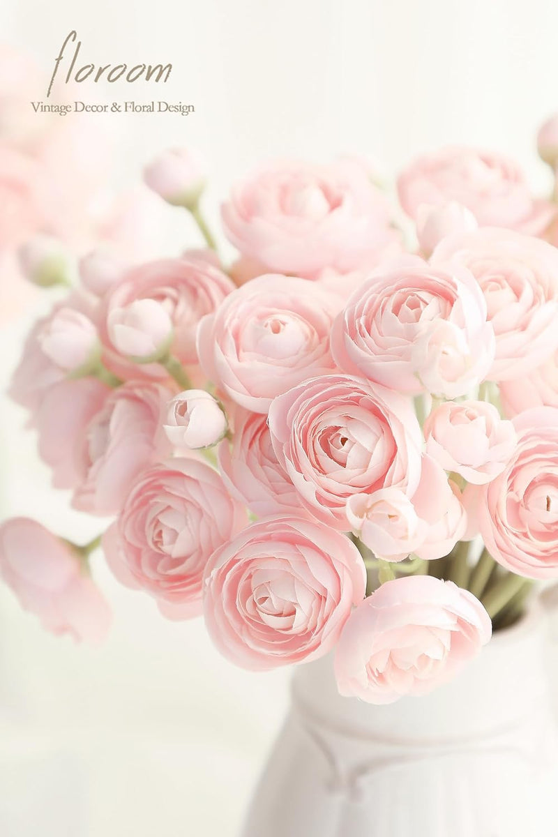 Sylaryn Ranunculus Artificial Flowers 18 Pcs Blush Faux Silk Mini Ranunculus Bulk Fake Wedding Filler Flowers for DIY Pink Bouquets, Centerpieces, Bridal Shower Decorations & Arrangements