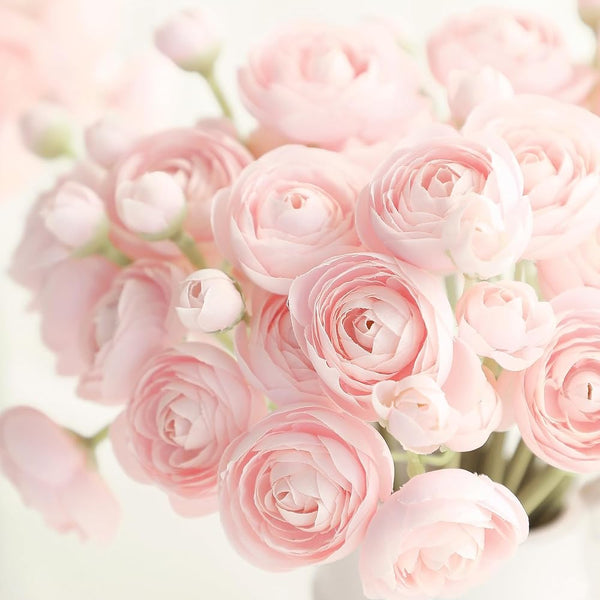 Sylaryn Ranunculus Artificial Flowers 18 Pcs Blush Faux Silk Mini Ranunculus Bulk Fake Wedding Filler Flowers for DIY Pink Bouquets, Centerpieces, Bridal Shower Decorations & Arrangements