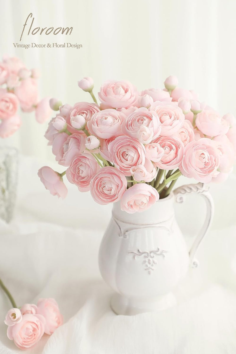 Sylaryn Ranunculus Artificial Flowers 18 Pcs Blush Faux Silk Mini Ranunculus Bulk Fake Wedding Filler Flowers for DIY Pink Bouquets, Centerpieces, Bridal Shower Decorations & Arrangements