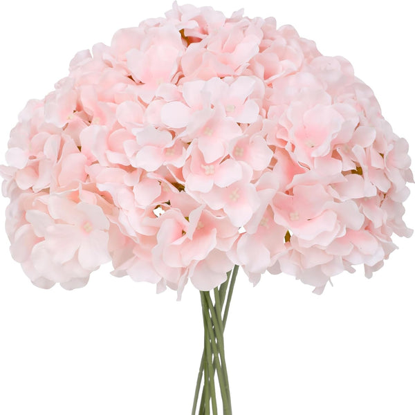 SYLARYN Fake Pink Hydrangea Artificial Flowers - Faux Silk Hydrangeas Flowers Heads with Stems Real Touch for Home Wedding Party Table Decor(Pink,Pack of 10)