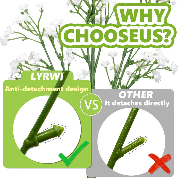 Sylaryn 7-Pcs 21” Secure-Stem Realistic Artificial White Babys Breath (Gypsophila) Flowers with No-Shedding Design — Perfect for Wedding Centerpieces, Home Decor & Vase Fillers