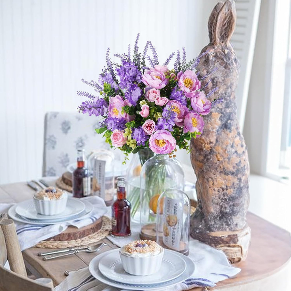 Sylaryn Artificial Flowers Silk Rose Peony Bouquets Purple Flowers Artificial Bouquet Silk Flower Arrangements for Home Table Centerpieces Wedding Indoor Outdoor Decorations