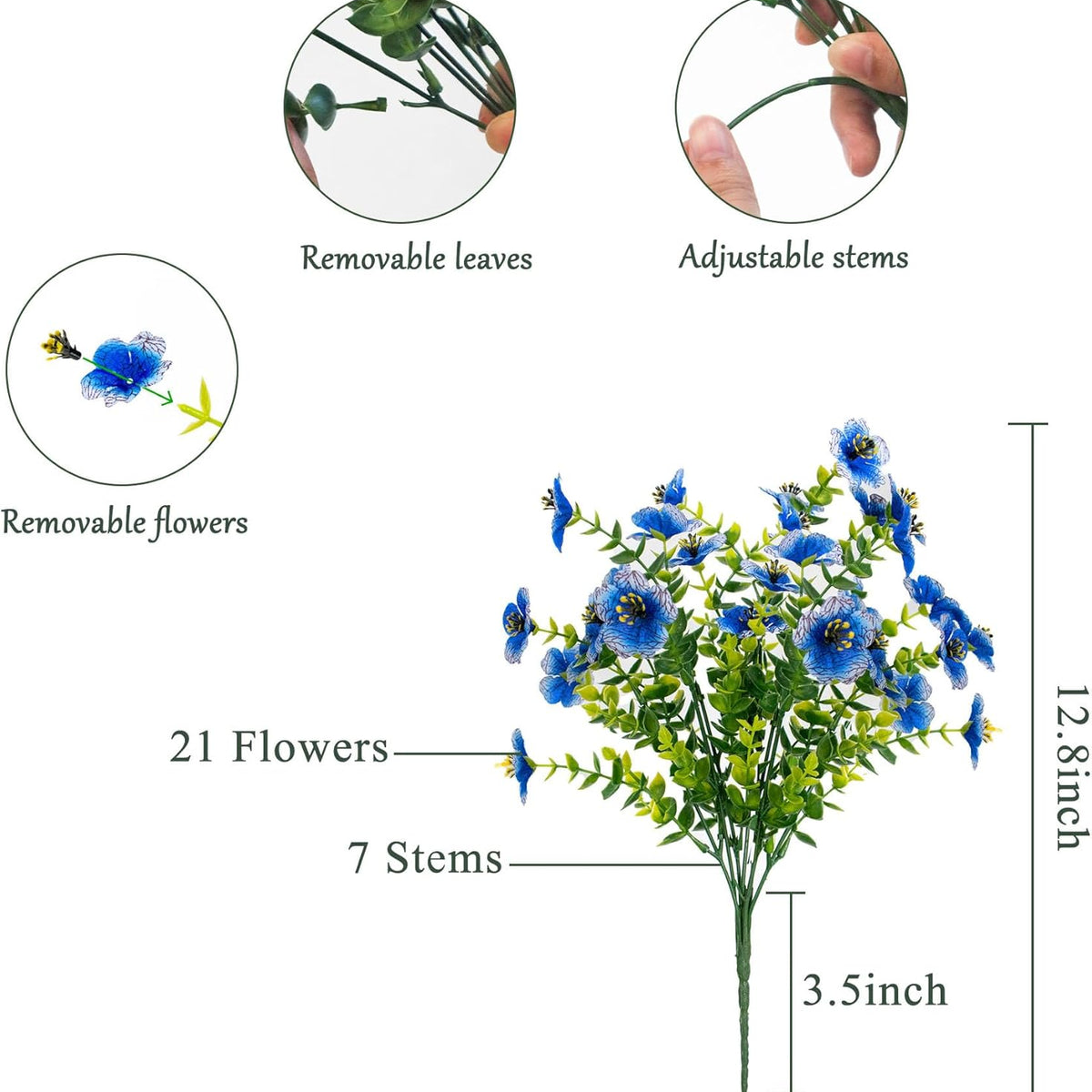 Sylaryn Faux Flowers for Outdoor Planters, Artificial Flowers for Outdoors, 12 Bundles Outdoor Flowers Uv Resistant, Blue, UV Resistant Fake Plant