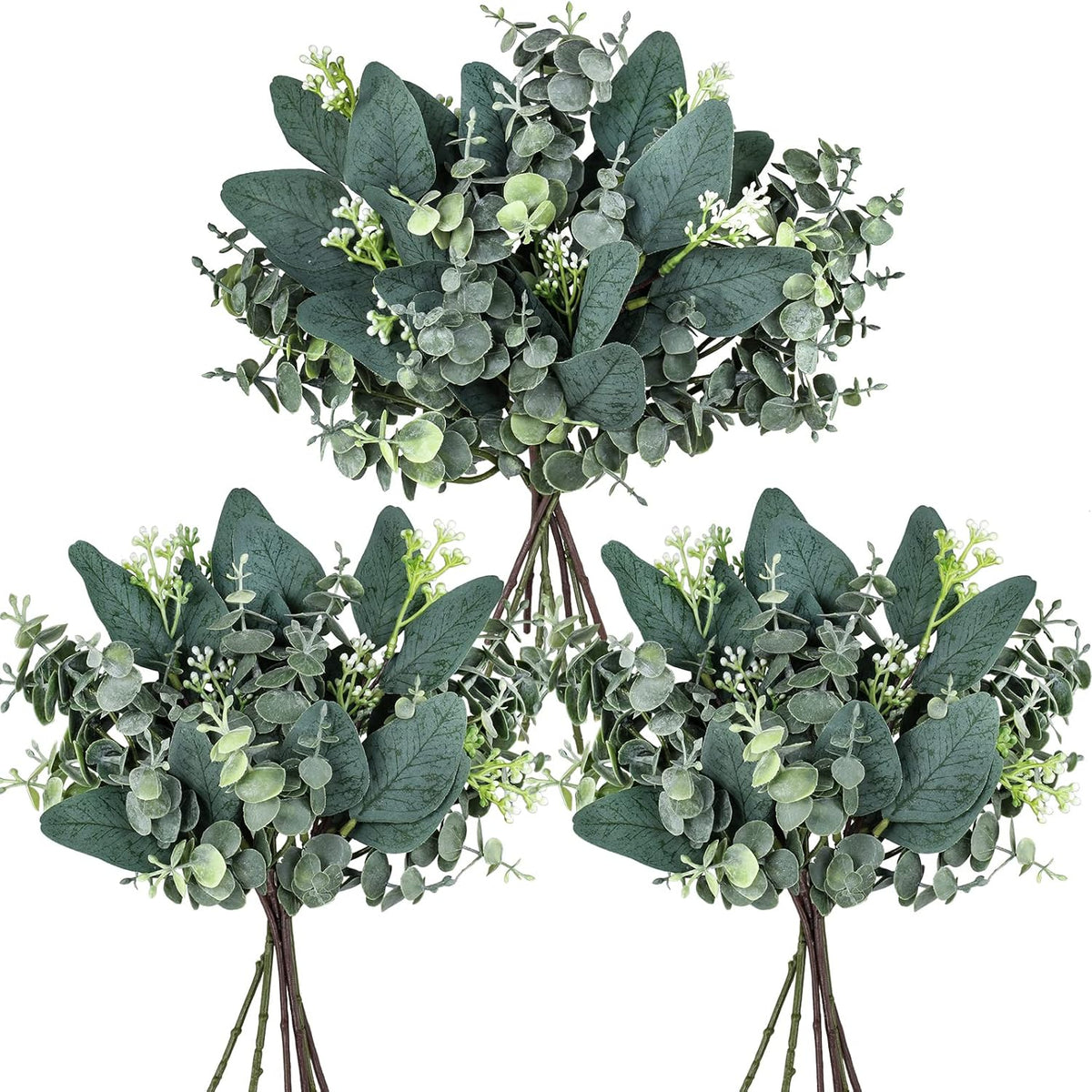 Sylaryn 20 Pcs Mixed Artificial Oval Eucalyptus Leaves Bulk with White Seeds Stems and Spray for Vase Floral Wreath Bouquets Wedding Greenery Decoration