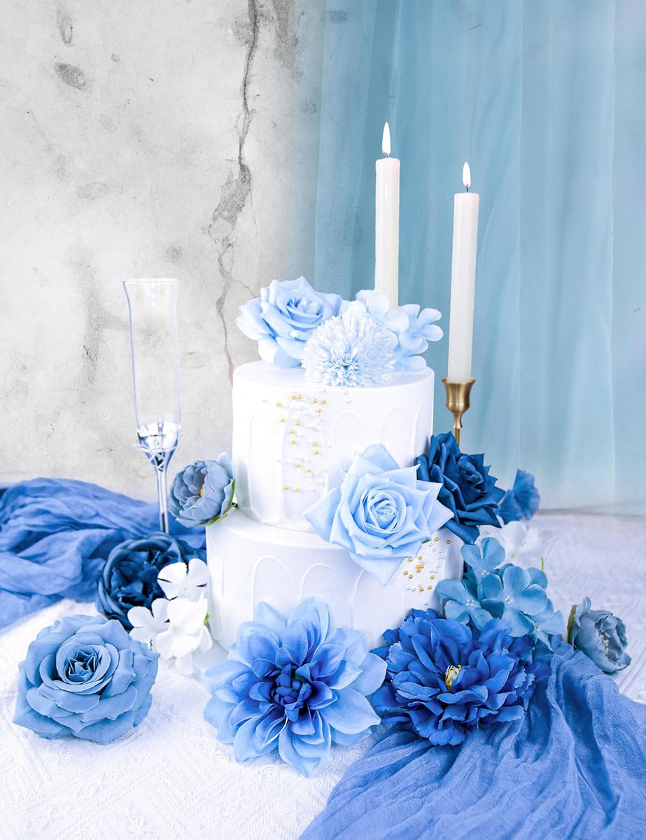 Sylaryn Artificial Flowers for Home Decorations: Blue Silk Fake Flowers Bulk Boxed Set, Peony Roses Bouquets with Stems for Table Centerpiece, DIY Wedding, Bridal Shower, Graduation Cap & Tea Party