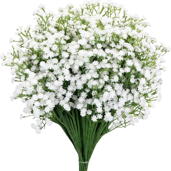 Sylaryn 7-Pcs 21” Secure-Stem Realistic Artificial White Babys Breath (Gypsophila) Flowers with No-Shedding Design — Perfect for Wedding Centerpieces, Home Decor & Vase Fillers
