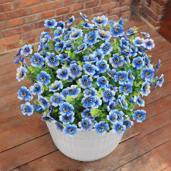 Sylaryn Faux Flowers for Outdoor Planters, Artificial Flowers for Outdoors, 12 Bundles Outdoor Flowers Uv Resistant, Blue, UV Resistant Fake Plant
