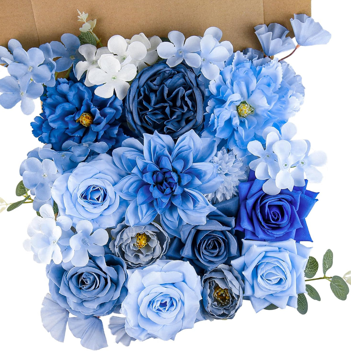 Sylaryn Artificial Flowers for Home Decorations: Blue Silk Fake Flowers Bulk Boxed Set, Peony Roses Bouquets with Stems for Table Centerpiece, DIY Wedding, Bridal Shower, Graduation Cap & Tea Party