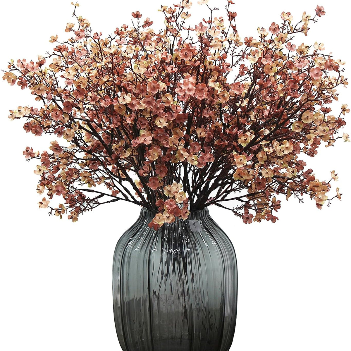 Sylaryn-Global Babys Breath Silk Artificial Flowers 6 Bundle European Fake Flowers Decor Wedding Party Fall Stems Decoration Bouquets DIY Home Garden,Farmhouse,Living Room Decor (Beige Brown-6pcs)