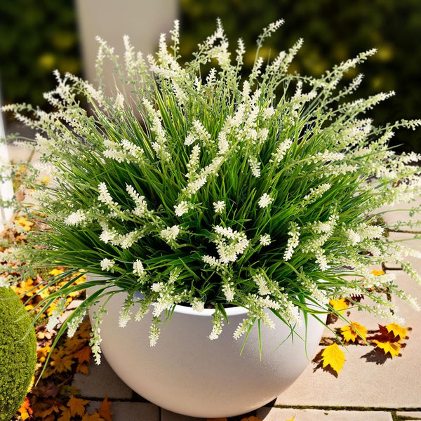 Sylaryn Artificial Faux Plants Flowers for Outdoor Decorations, Fake Monkey Grass for Outside Porch Patio, No Fade Realistic Greenery Plant, UV Resistant Artificial Shrubs for Courtyard Window Garden