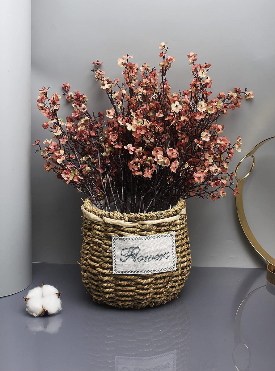 Sylaryn-Global Babys Breath Silk Artificial Flowers 6 Bundle European Fake Flowers Decor Wedding Party Fall Stems Decoration Bouquets DIY Home Garden,Farmhouse,Living Room Decor (Beige Brown-6pcs)