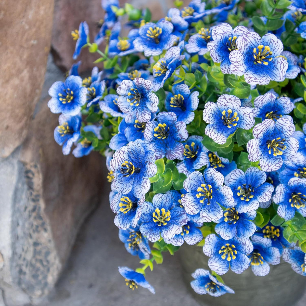 Sylaryn Faux Flowers for Outdoor Planters, Artificial Flowers for Outdoors, 12 Bundles Outdoor Flowers Uv Resistant, Blue, UV Resistant Fake Plant