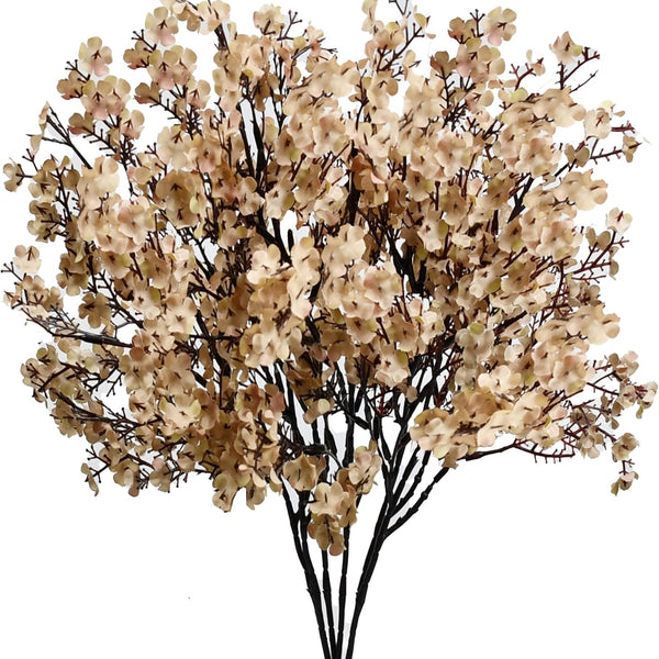 Sylaryn Mandy's Light Brown Artificial Baby’s Breath European Flowers 6 Bundles Silk Gypsophila with Bendable Stems for Fall Valentine's Day and New Year Centerpiece Wedding Decor and Table Arrangements