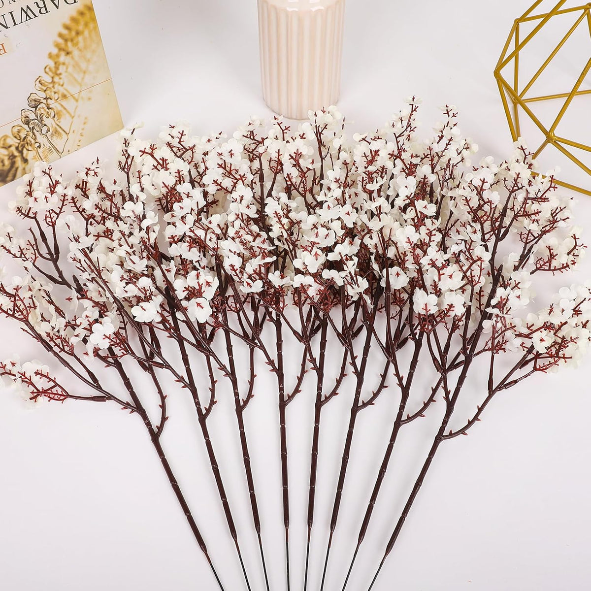 Sylaryn Babys Breath Artificial Flowers, 8 Bundles White Real Touch Fake Flowers Silk Flowers Bulk for Vase Home Office Wedding Spring Indoor Outdoor Centerpiece Table Party Decorations