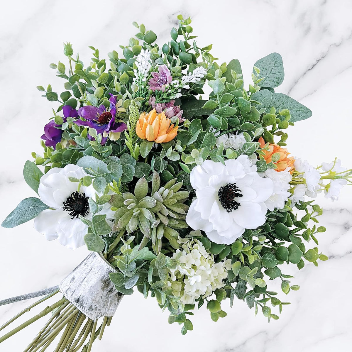 Sylaryn 20 Pcs Mixed Artificial Oval Eucalyptus Leaves Bulk with White Seeds Stems and Spray for Vase Floral Wreath Bouquets Wedding Greenery Decoration