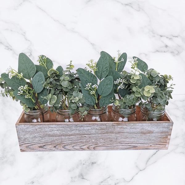 Sylaryn 20 Pcs Mixed Artificial Oval Eucalyptus Leaves Bulk with White Seeds Stems and Spray for Vase Floral Wreath Bouquets Wedding Greenery Decoration