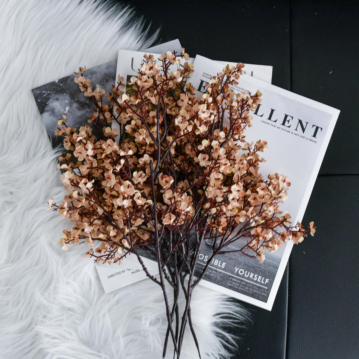 Sylaryn Mandy's Light Brown Artificial Baby’s Breath European Flowers 6 Bundles Silk Gypsophila with Bendable Stems for Fall Valentine's Day and New Year Centerpiece Wedding Decor and Table Arrangements