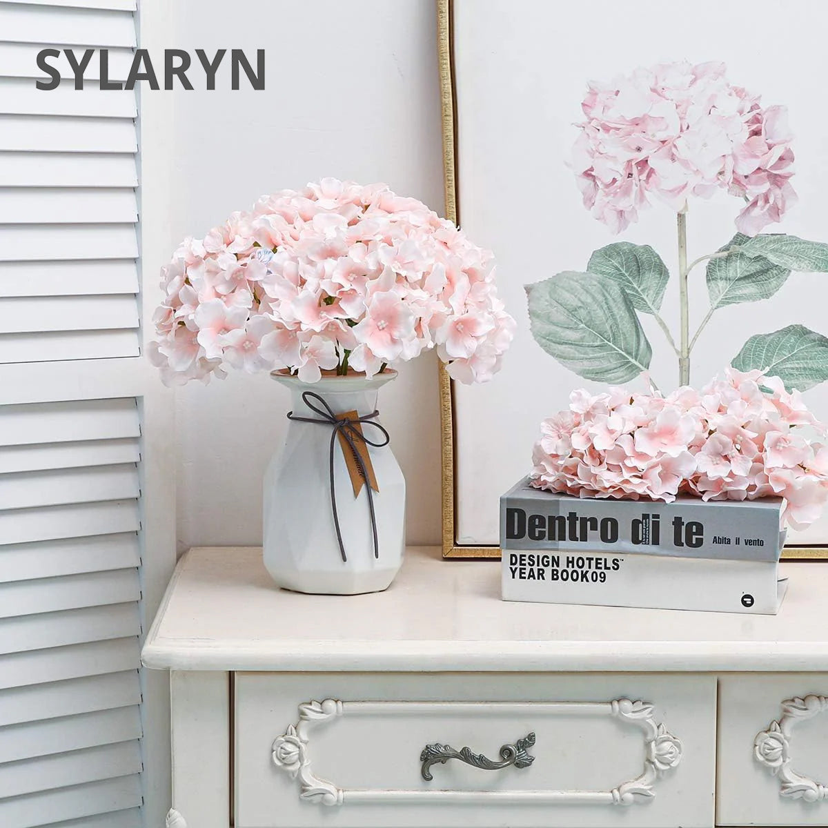 SYLARYN Fake Pink Hydrangea Artificial Flowers - Faux Silk Hydrangeas Flowers Heads with Stems Real Touch for Home Wedding Party Table Decor(Pink,Pack of 10)