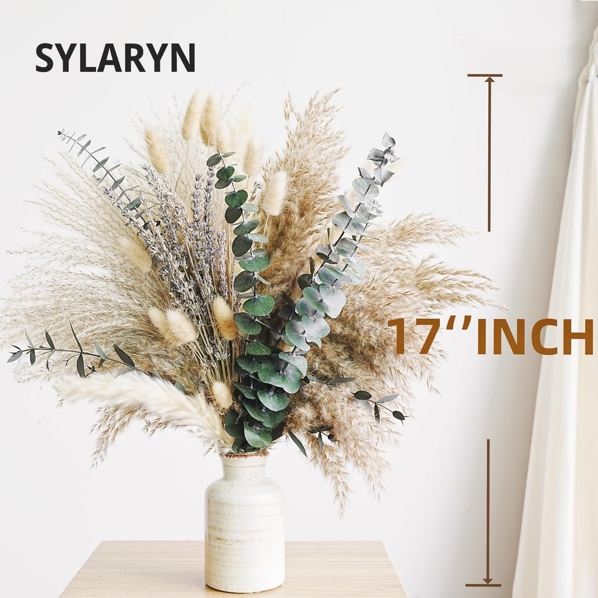 Sylaryn Green Pampas Grass Boho Bouquet – Exquisite Lavender and Eucalyptus Dried Flower Arrangements for Western Boho Decor – Rustic Flowers for Your Bohemian Home, Bedroom, and Wedding Table Décor